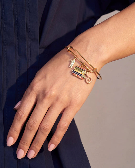 Book Club Multicharm Bangle gold-tone bracelet with colorful book charms and BOOK CLUB tag on Tampa Home & Garden Store