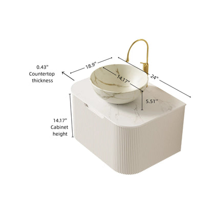 Dina 24-inch floating bathroom vanity with marble vessel sink and gold faucet on Tampa Home & Garden Store