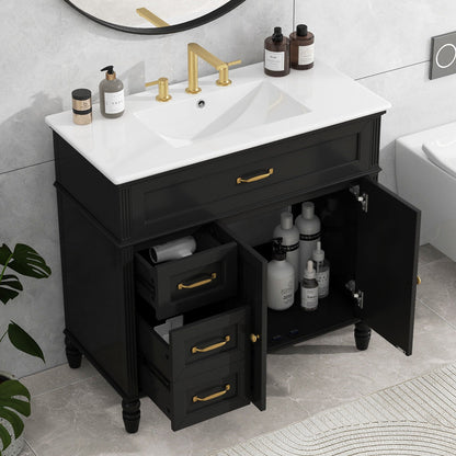 Bathroom vanity with sink, solid wood cabinet, white countertop, gold faucet HouseOfZazla on Tampa Home & Garden Store
