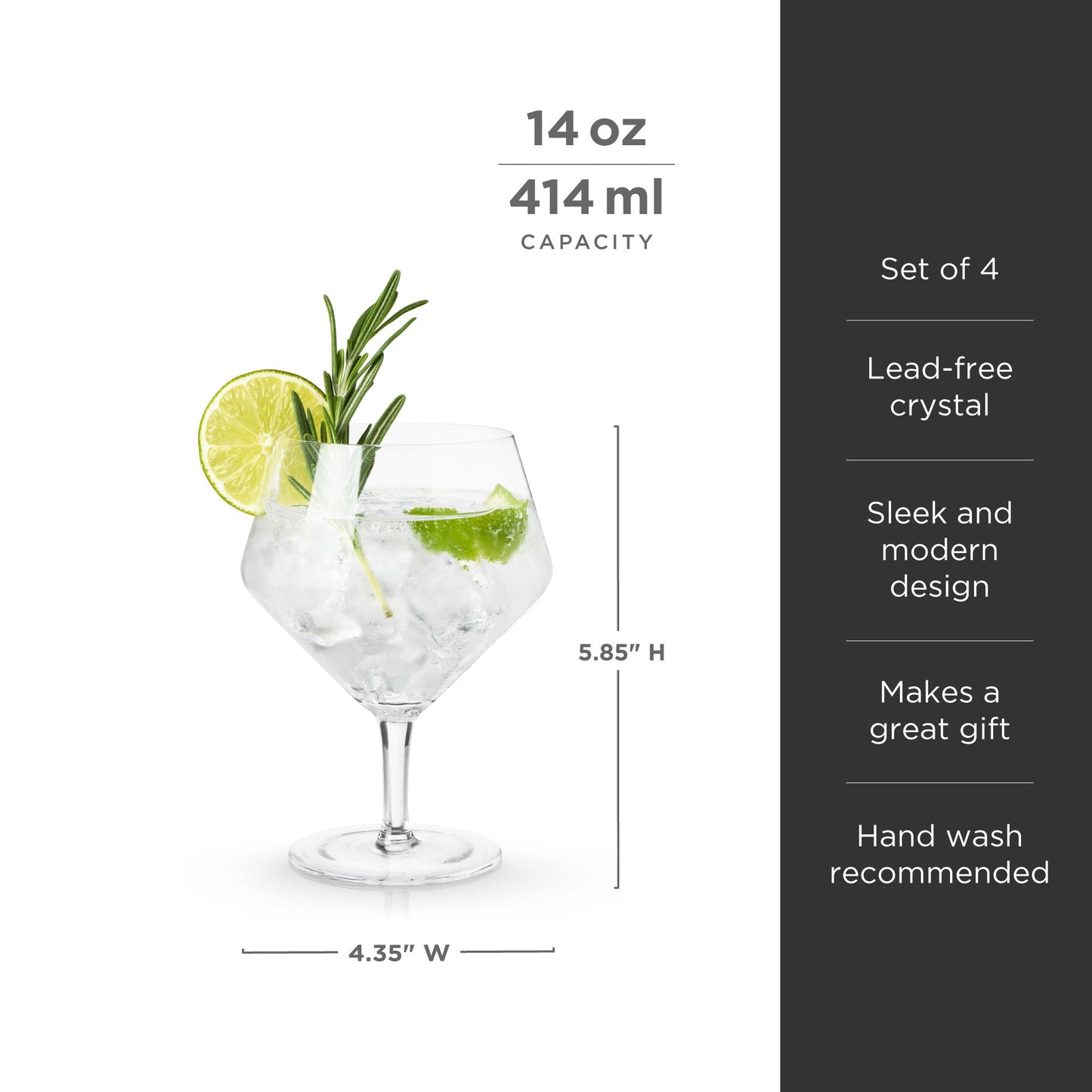 Raye Angled Crystal Gin and Tonic Glass Set of 4