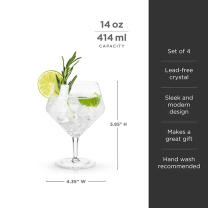 Raye Angled Crystal Gin and Tonic Glass Set of 4