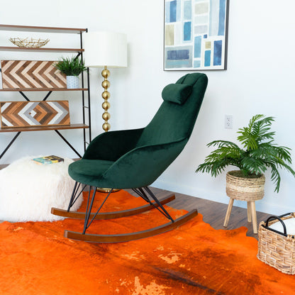 Chloe rocking chair in green upholstery with black metal legs by HouseOfZazla on Tampa Home & Garden Store
