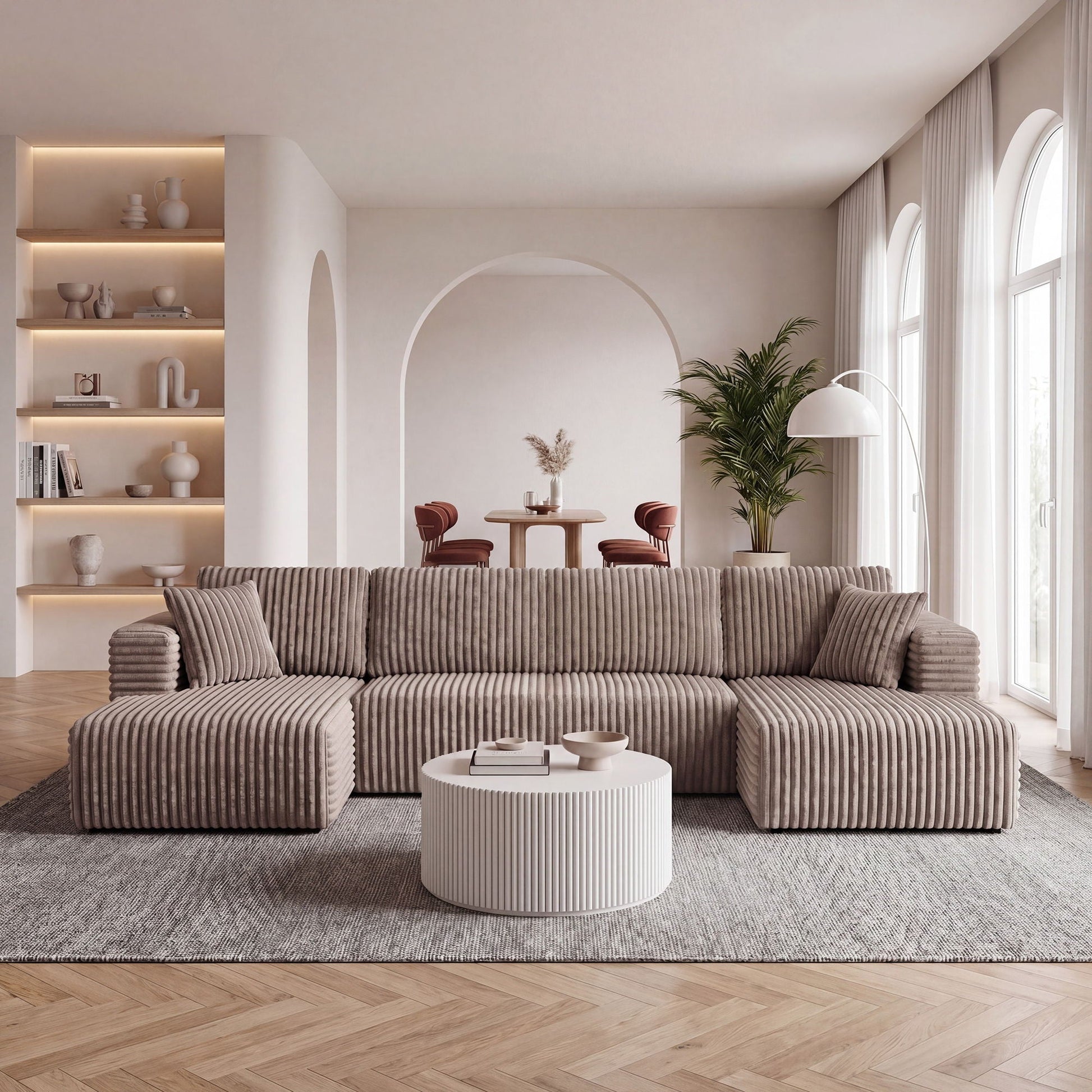 U-Shape modular sectional sofa taupe ribbed fabric by HouseOfZazla on Tampa Home & Garden Store