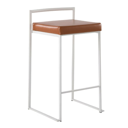 Stackable counter stool padded brown faux leather seat white metal frame HouseOfZazla on Tampa Home & Garden Store