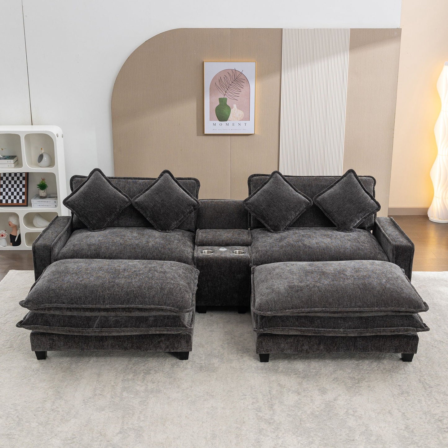 Modern 3pc sectional sofa with removable ottomans in gray fabric by HouseOfZazla USB ports on Tampa Home & Garden Store