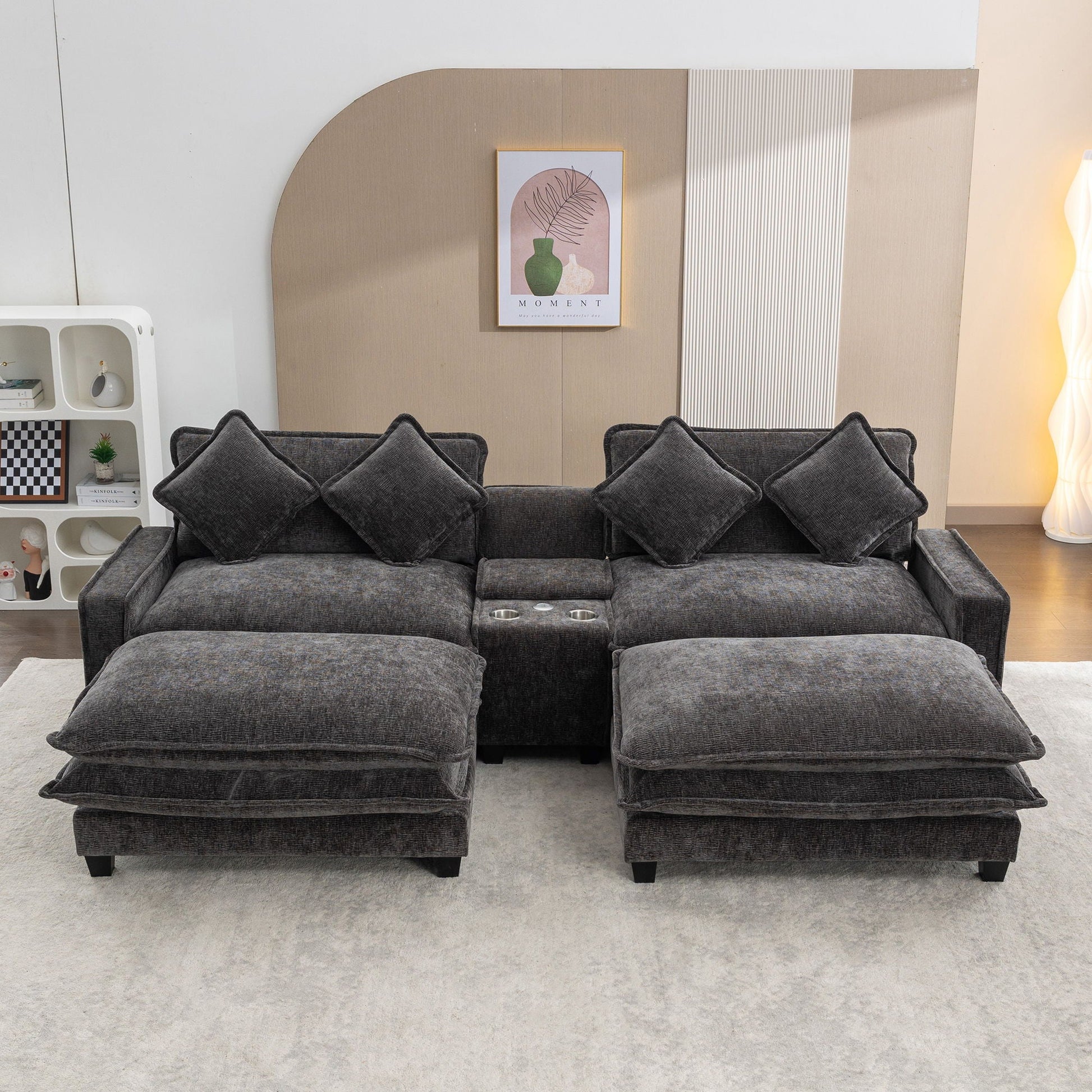 Modern 3pc sectional sofa with removable ottomans in gray fabric by HouseOfZazla USB ports on Tampa Home & Garden Store
