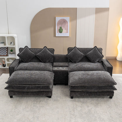 Modern 3pc sectional sofa with removable ottomans in gray fabric by HouseOfZazla USB ports on Tampa Home & Garden Store