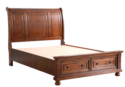 HouseOfZazla Sleigh Bed in dark wood with paneled headboard and 2 footboard drawers on Tampa Home & Garden Store