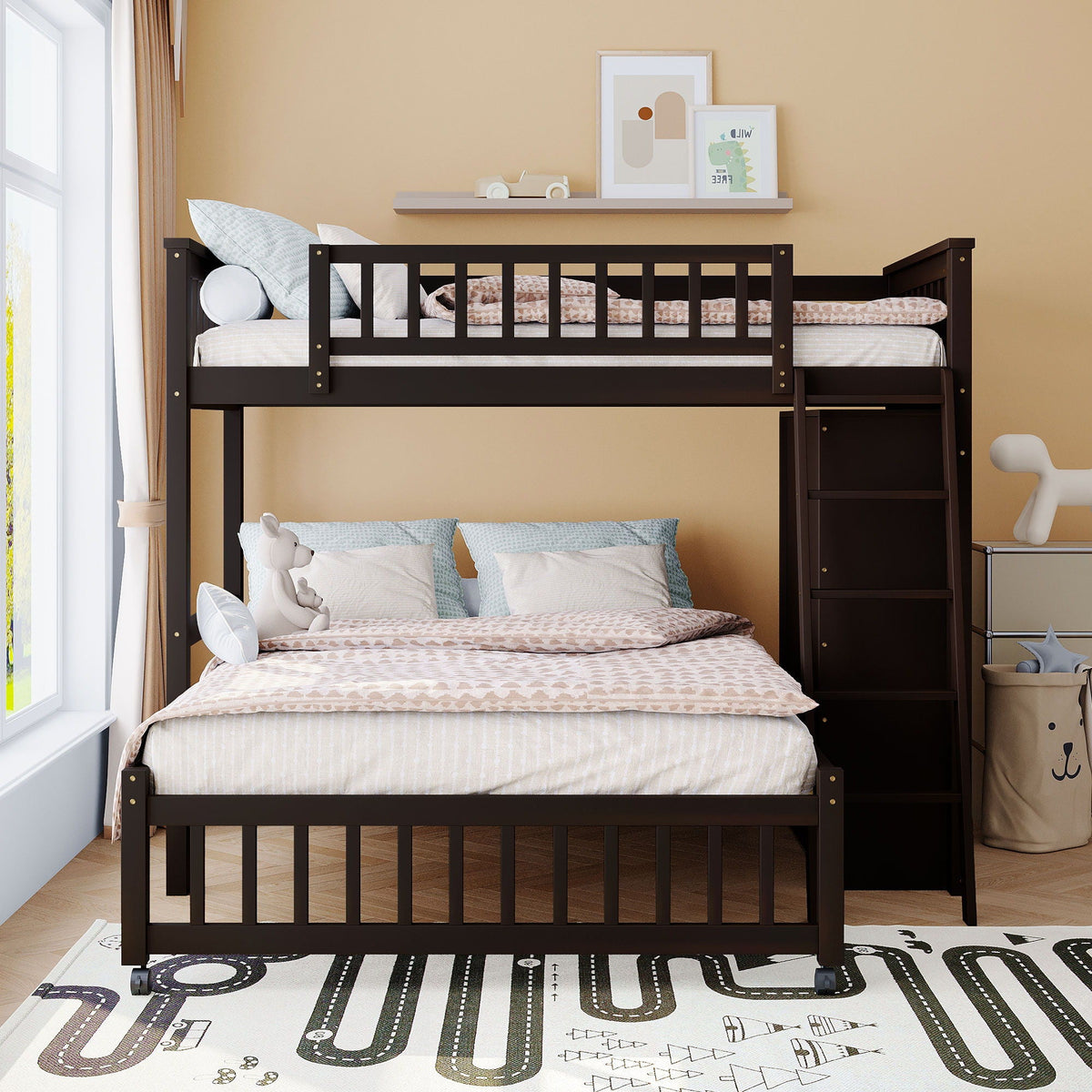 Bunk Bed With Six Drawers And Flexible Shelves