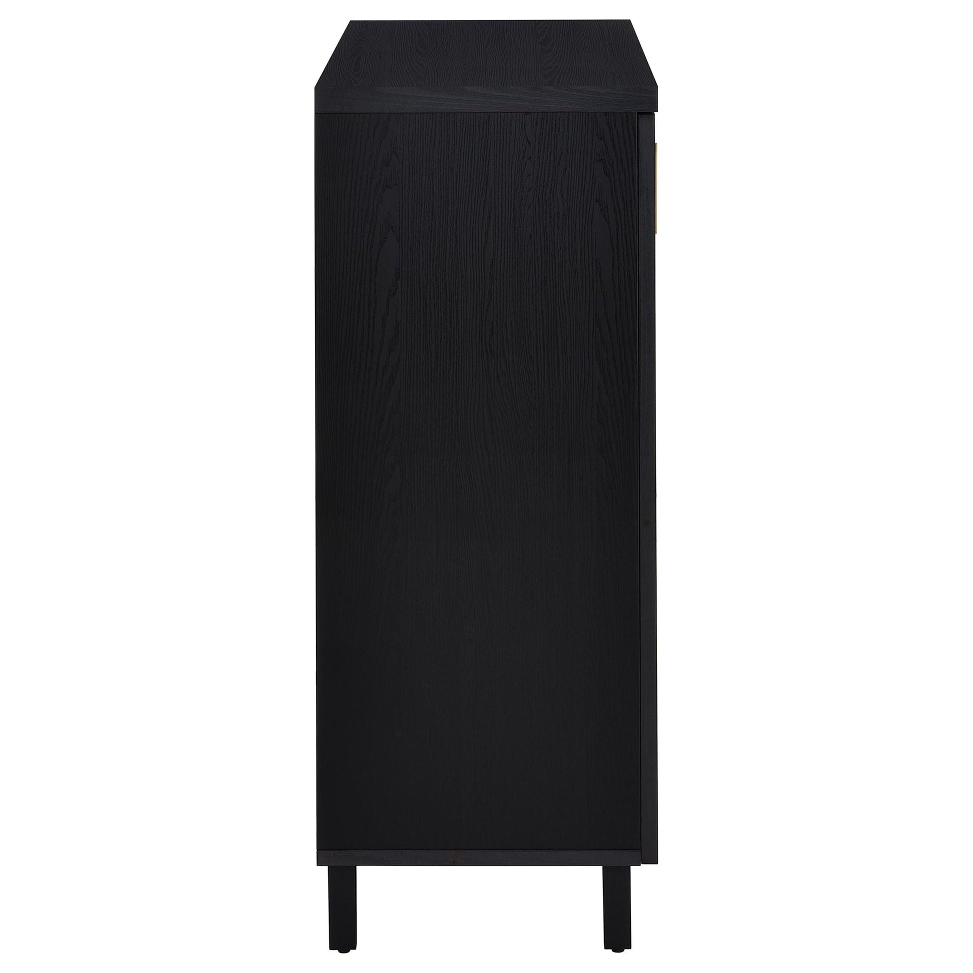 Clackamas 2-Door Accent Cabinet with adjustable shelves in black wood finish gold hardware on Tampa Home & Garden Store