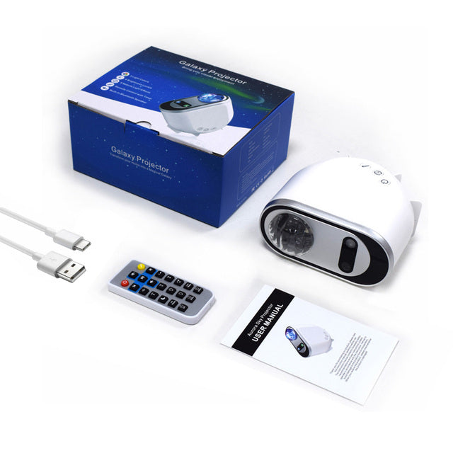 Perfecsy Aurora Borealis Starlight Galaxy Projector with white body, remote, USB cable on Tampa Home & Garden Store