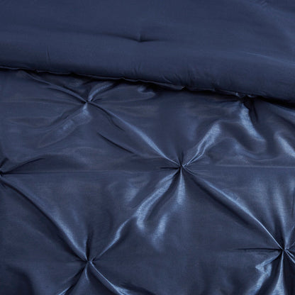 Navy Tufted 7 Piece Comforter Set For Queen Bed