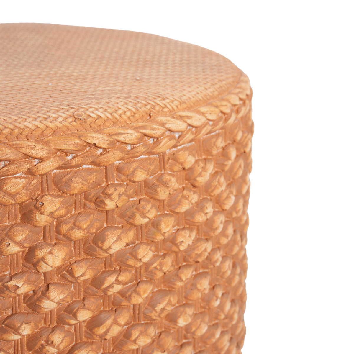 Evie Outdoor Patio Round MGO Side Table brown woven wicker texture on Tampa Home & Garden Store