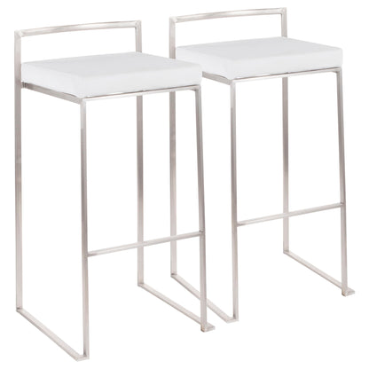 2 stackable barstools with white padded seats and brushed stainless steel frames on Tampa Home & Garden Store