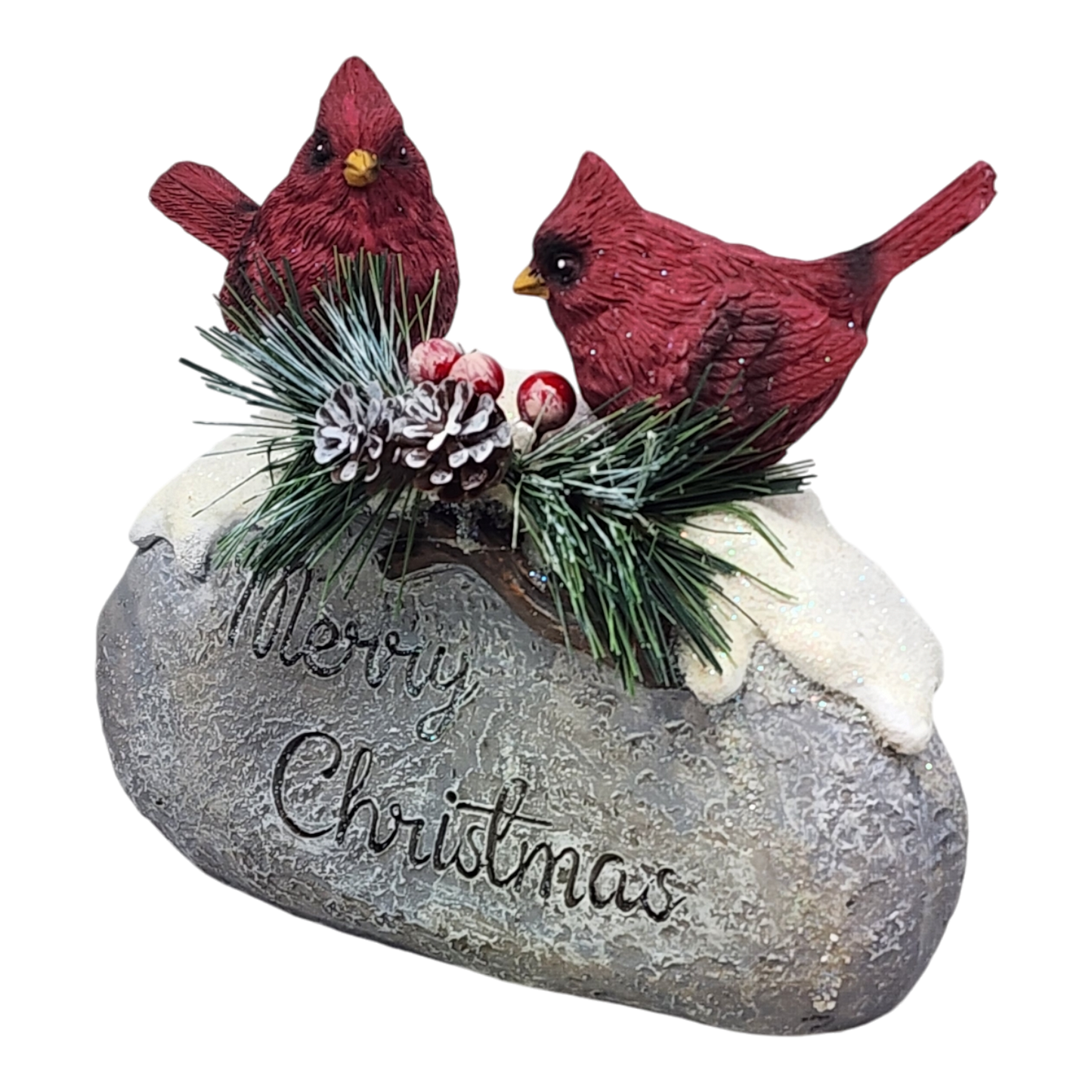 Cardinaux de Noël sur pierre - 18 cm