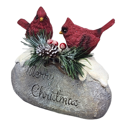 Cardinaux de Noël sur pierre - 18 cm
