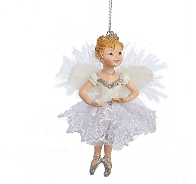 White and Silver Ballerina Ornament with lace dress and wings by The Country Christmas Loft on Tampa Home & Garden Store