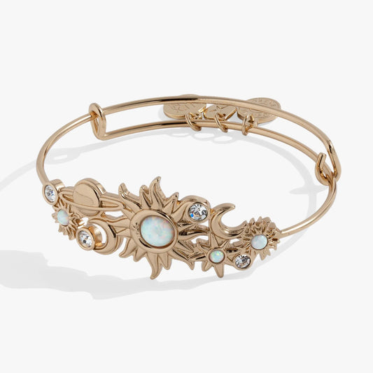 Celestial In-Line Bangle by ALEX AND ANI, gold-tone with opalescent stones and crystals on Tampa Home & Garden Store