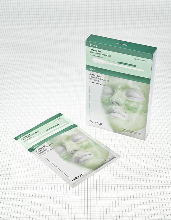 Celimax JI WOO GAE Cica 2-Step Gel Mask in green box with two sachets Seoulia on Tampa Home & Garden Store