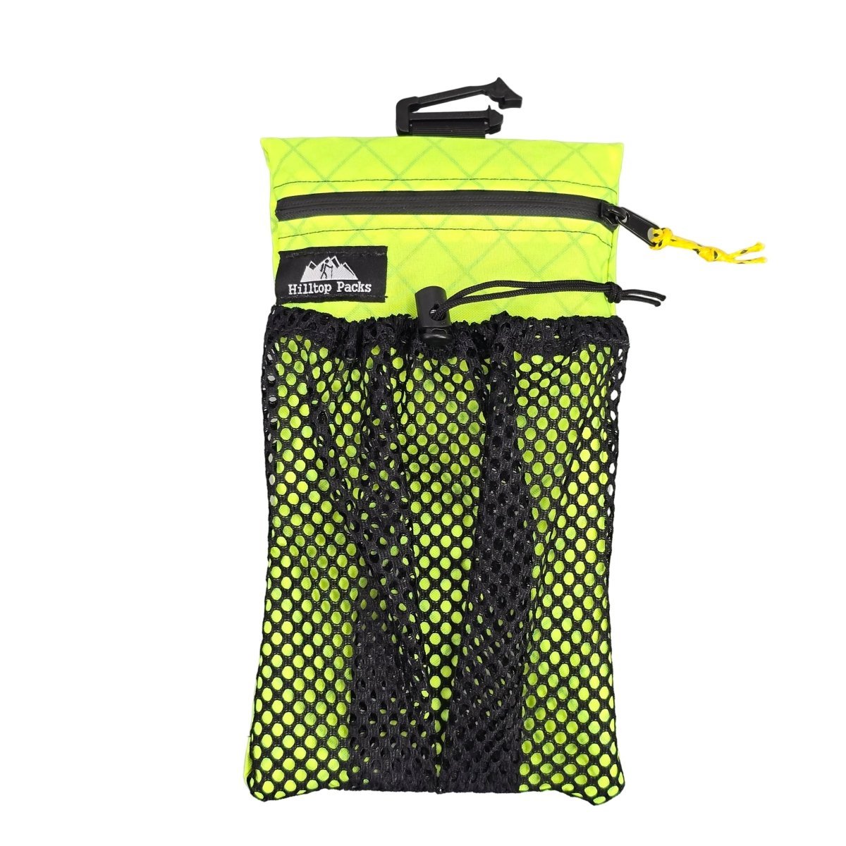 Cell phone pouch for backpack strap neon yellow with zipper and black mesh pocket Hilltop Packs on Tampa Home & Garden Store