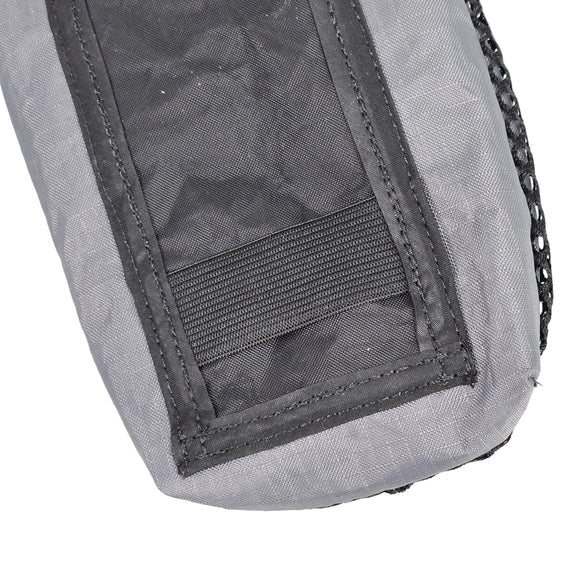 Cell phone pouch for backpack shoulder strap by Hilltop Packs LLC, gray fabric with black stitching on Tampa Home & Garden Store