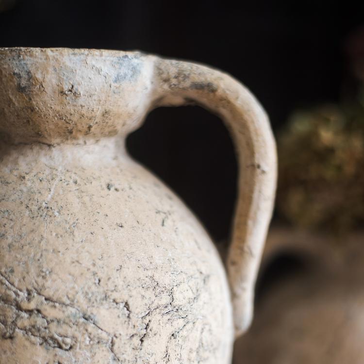 Cement Pompeii-style amphora vase with weathered beige finish and sturdy handle RusticReach on Tampa Home & Garden Store