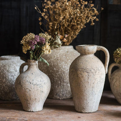RusticReach cement Pompeii-style amphora vases set of 3 with handles beige finish on Tampa Home & Garden Store