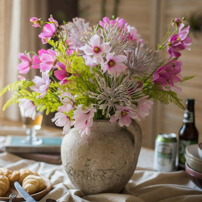 Cement Pompeii-style amphora vase by RusticReach with pink bouquet and greenery on Tampa Home & Garden Store