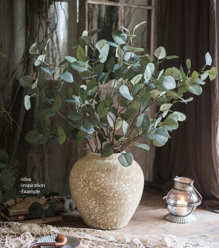 RusticReach cement pot Pompeii style handmade art jar with eucalyptus branches on Tampa Home & Garden Store