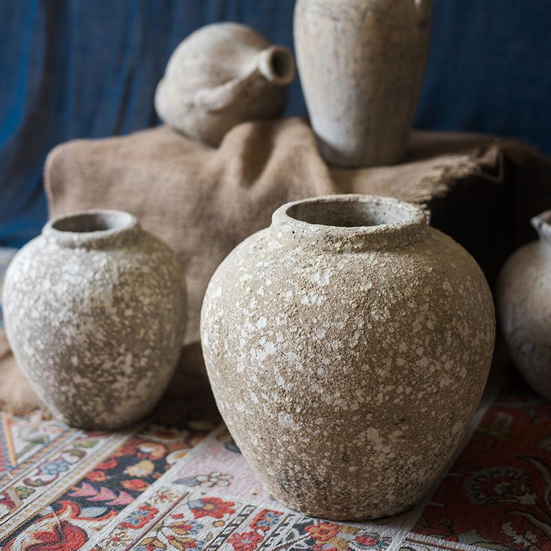 Cement pot Pompeii style handmade art jar by RusticReach, speckled beige finish, set of 3 on Tampa Home & Garden Store