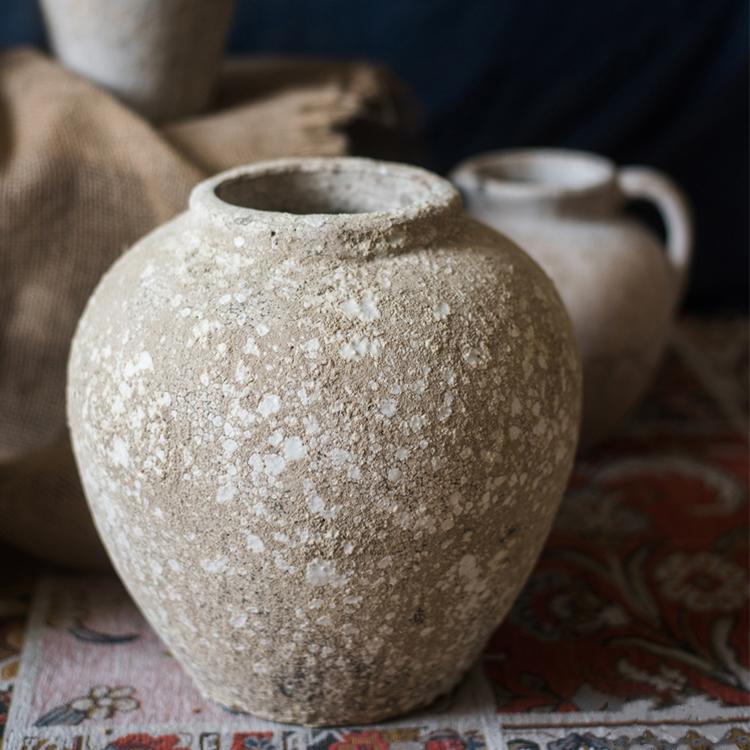 Cement pot Pompeii style handmade art jar pot by RusticReach with a speckled beige cement finish on Tampa Home & Garden Store