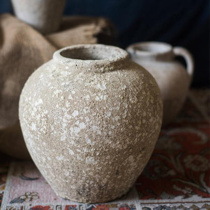 Cement pot Pompeii style handmade art jar pot by RusticReach with a speckled beige cement finish on Tampa Home & Garden Store