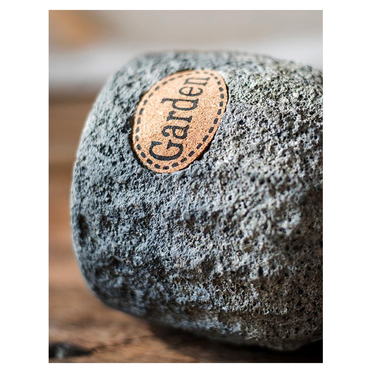 RusticReach Cement Stone Tiny Garden Planter, gray stone with leather tag reading Garden on Tampa Home & Garden Store