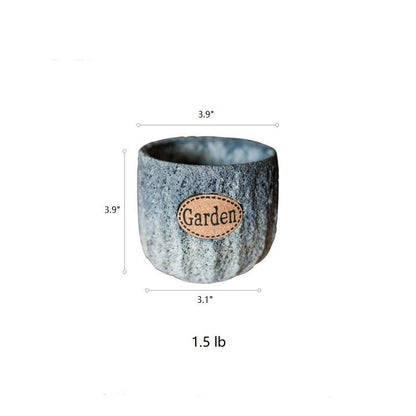 Cement stone tiny garden planter by RusticReach in blue-gray with tan garden badge 3.9in on Tampa Home & Garden Store
