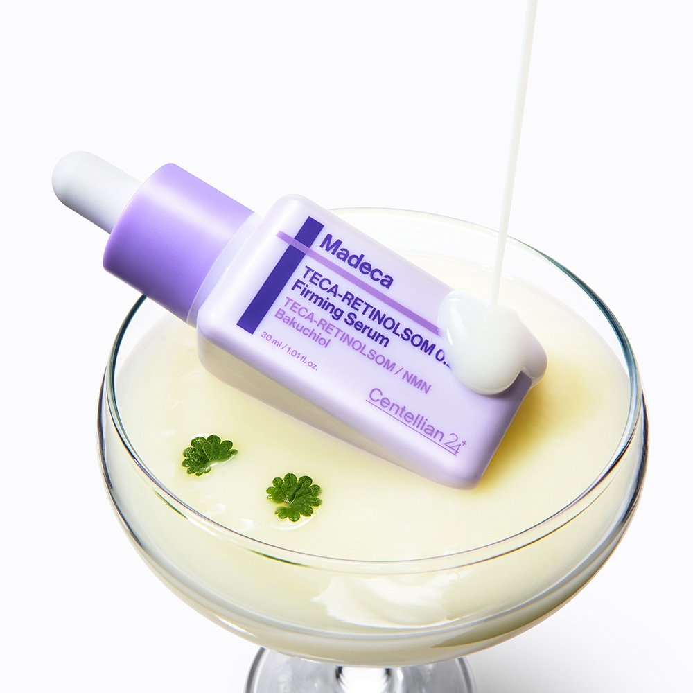 Centellian24 Madeca-Retinolsom serum bottle with dropper on a pale cream in a glass dish on Tampa Home & Garden Store