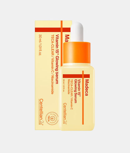 Centellian24 Madeca Vitamin 15+ Glowing Serum bottle with orange cap and yellow box 30ml on Tampa Home & Garden Store