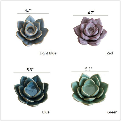 Ceramic floral candle holders: four succulents in light blue, red, blue, green RusticReach on Tampa Home & Garden Store
