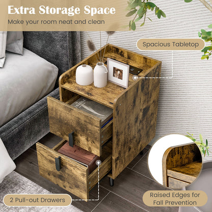 Mesitas de Noche con 2 Cajones y 2 Puertos USB - Marrón Rústico