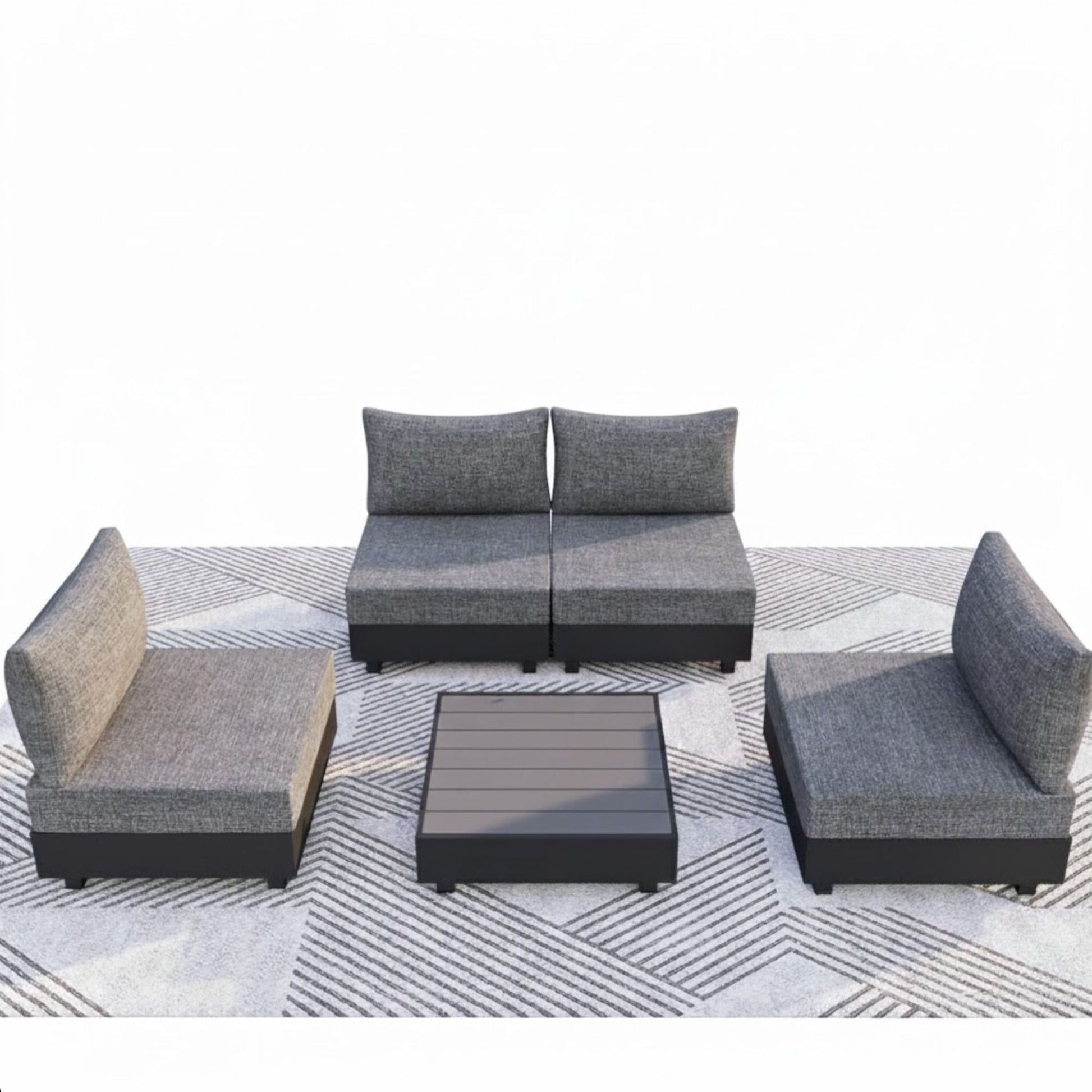 Patio 5-piece sectional set with modular armless chairs and coffee table in gray by HouseOfZazla on Tampa Home & Garden Store