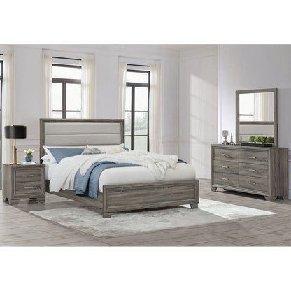 Queen oak bed with upholstered headboard, 4-piece with nightstand and dresser HouseOfZazla on Tampa Home & Garden Store