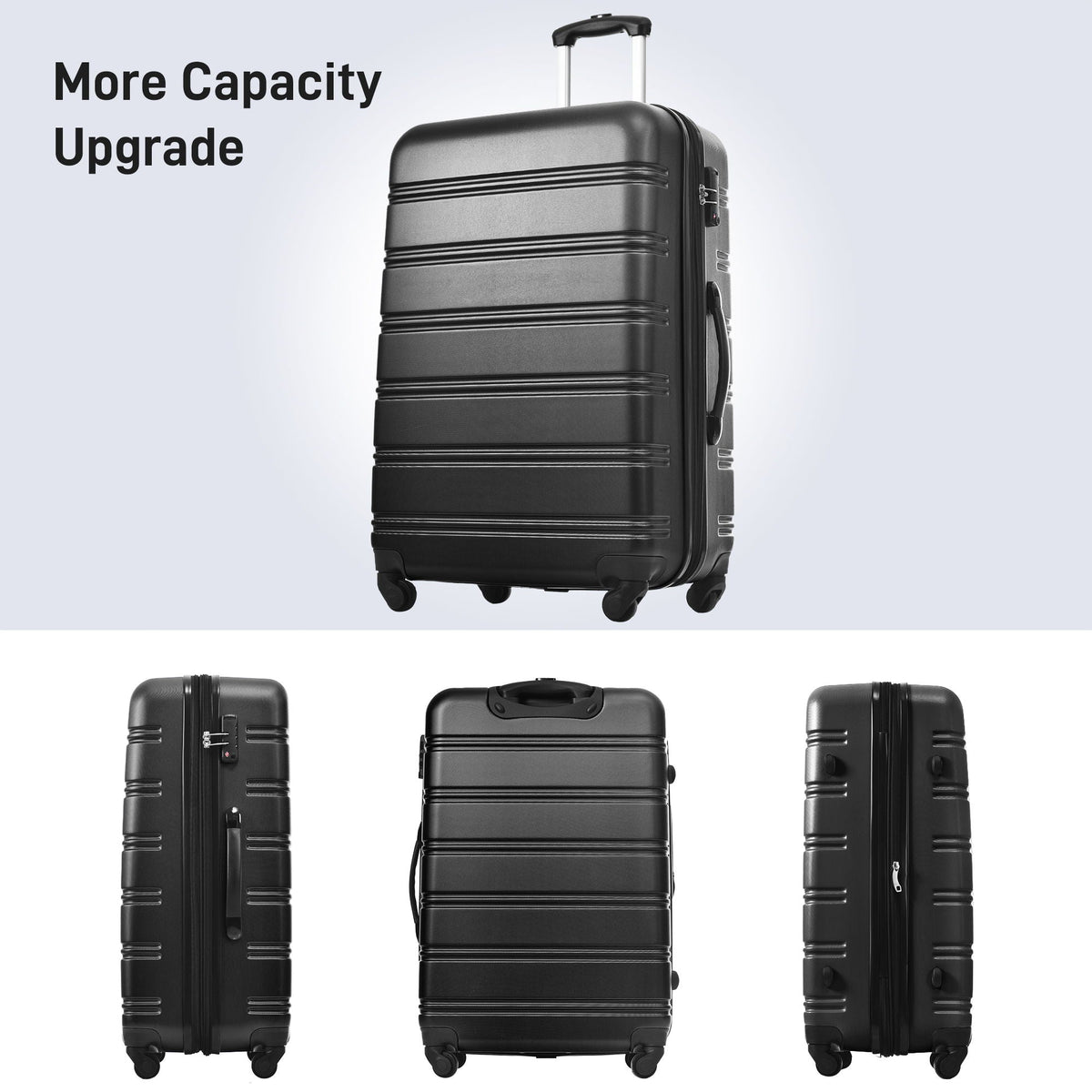 HouseOfZazla 3-piece black hardside spinner luggage set with TSA lock 20in 24in 28in on Tampa Home & Garden Store