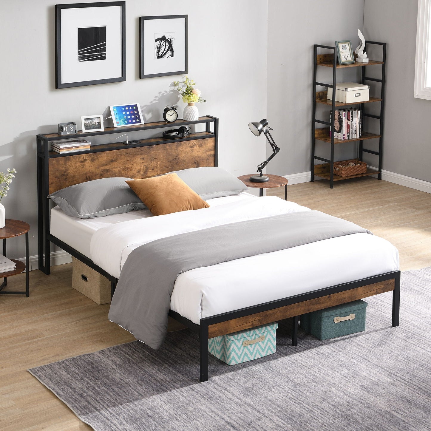 Modern Platform Bed Frame And Wooden Headboard