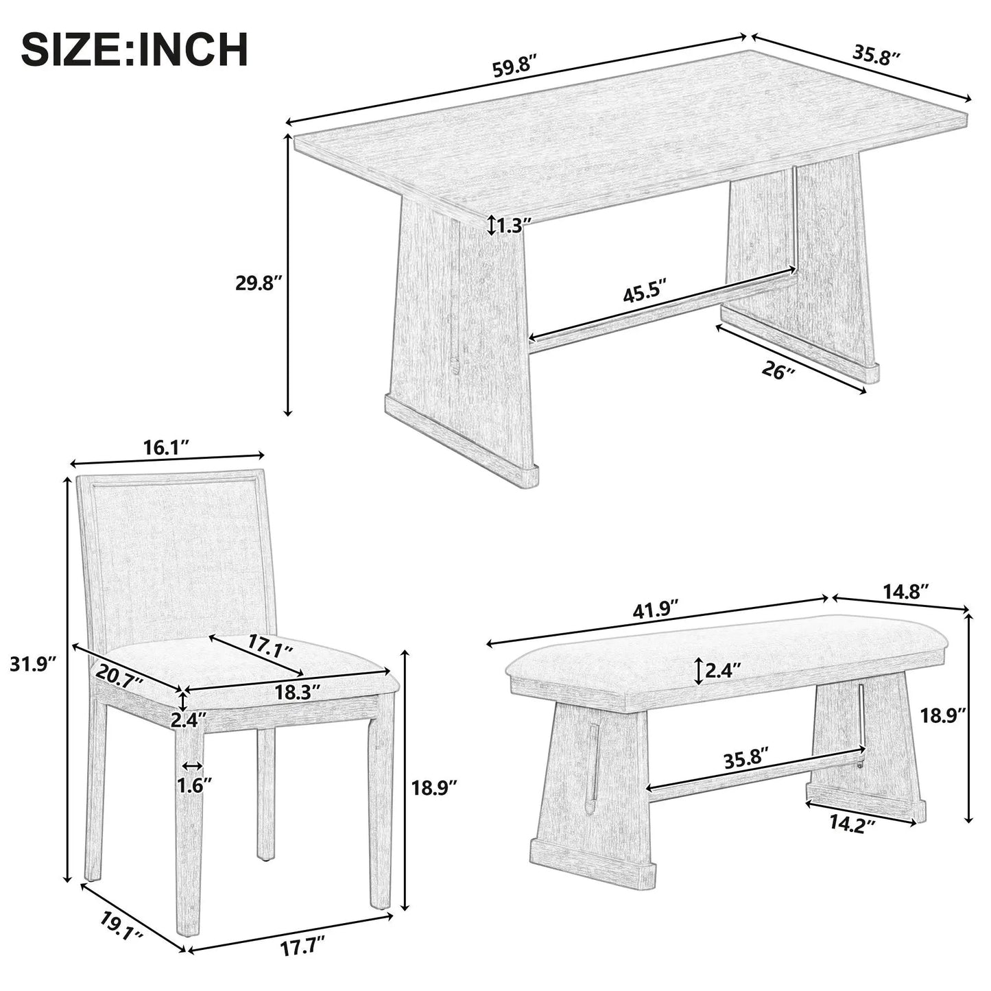 Dining set with rectangular table and 4 upholstered chairs and 1 bench by Unique Piece Furniture on Tampa Home & Garden Store