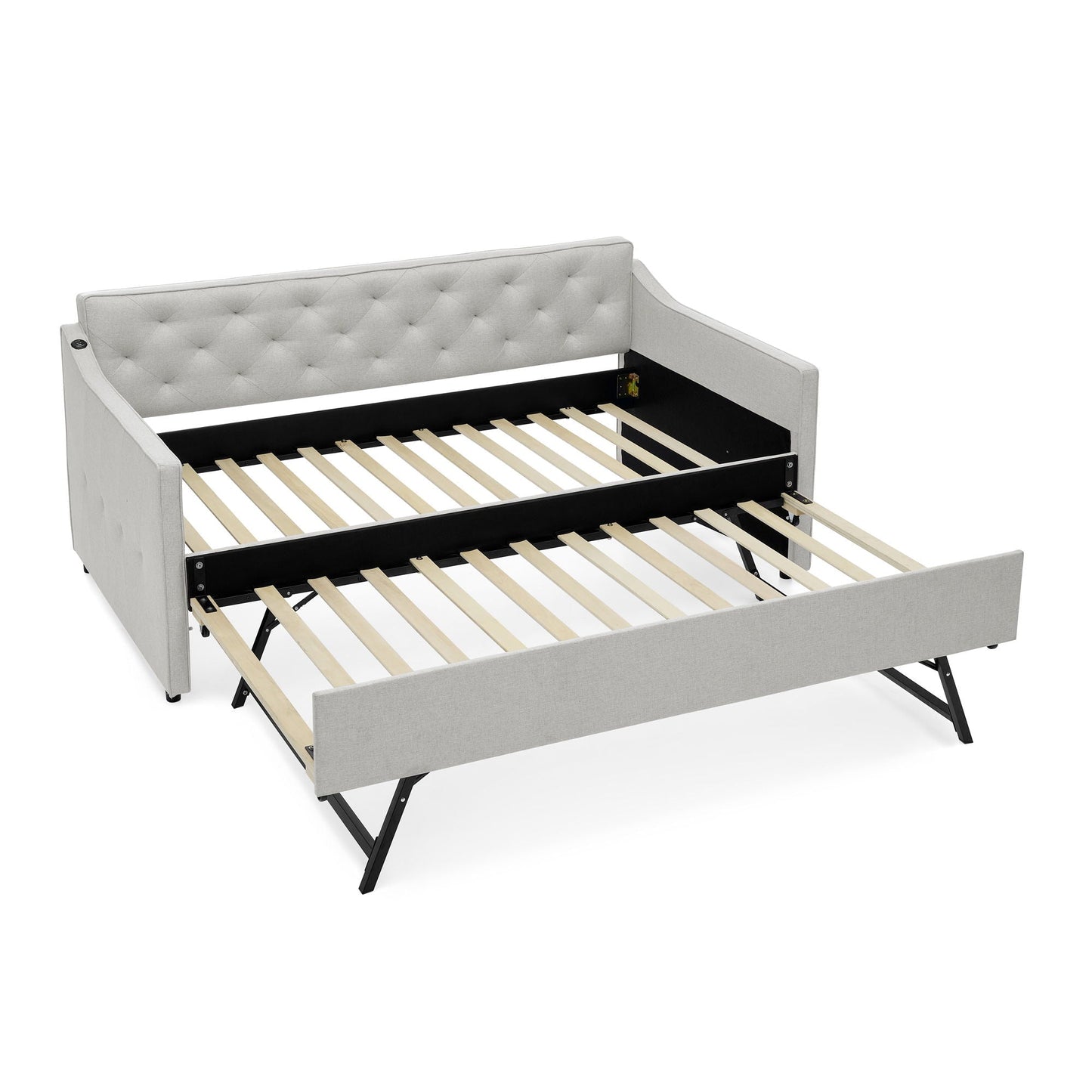 Daybed with Trundle and USB Charging Armrest