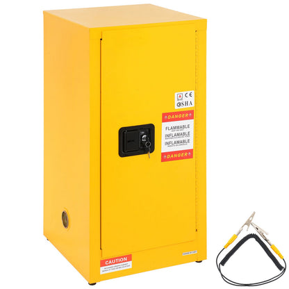 Galvanized steel flammable storage cabinet by HouseOfZazla yellow with warning labels and lock on Tampa Home & Garden Store