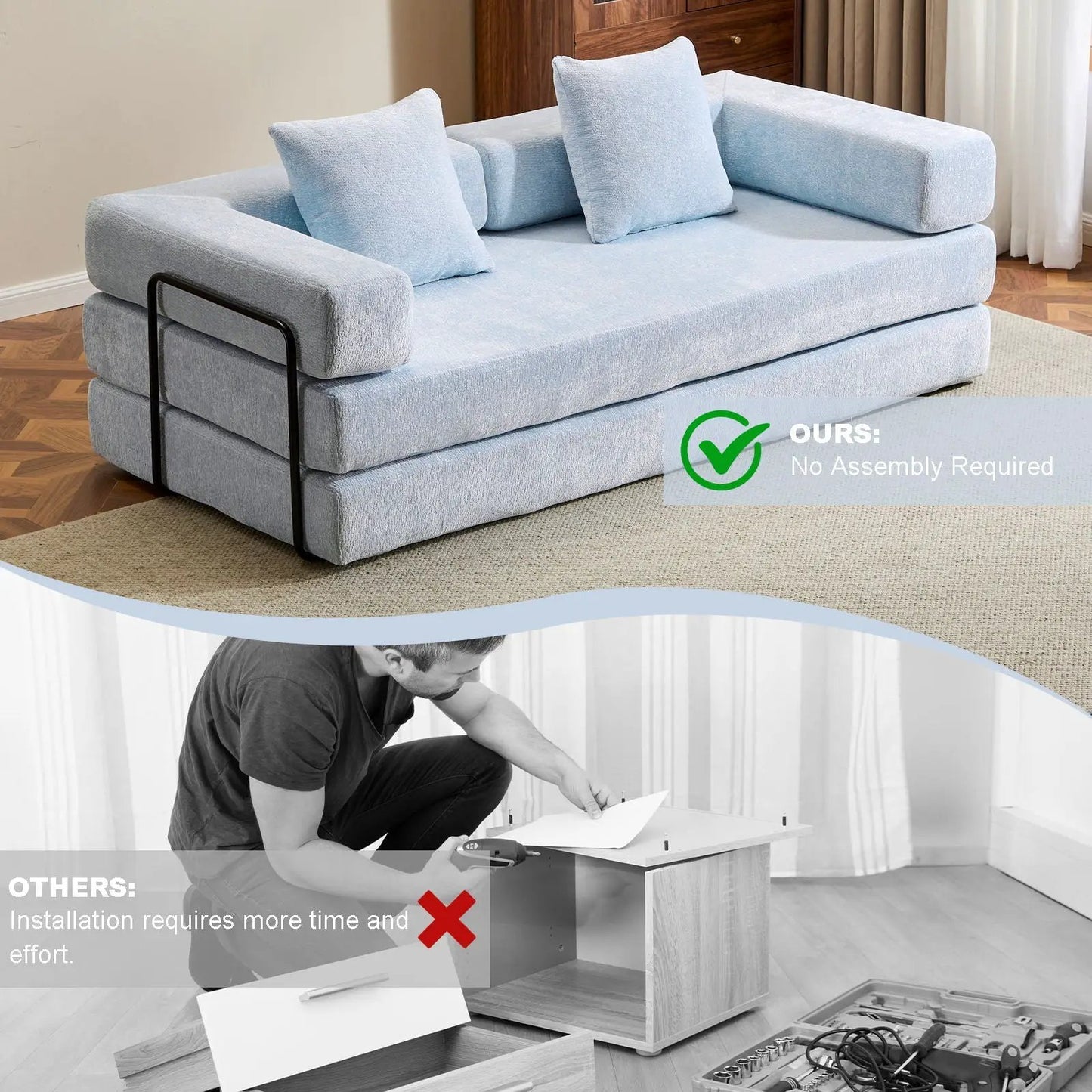 Convertible Floor Sofa Bed with Armrest