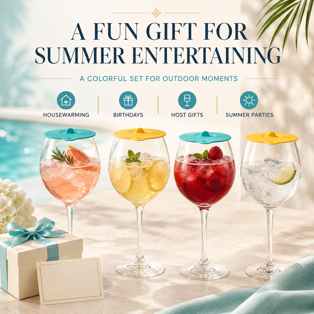Floating Wine Glasses for Pool Set of 4 with Lids