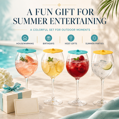 Floating Wine Glasses for Pool Set of 4 with Lids