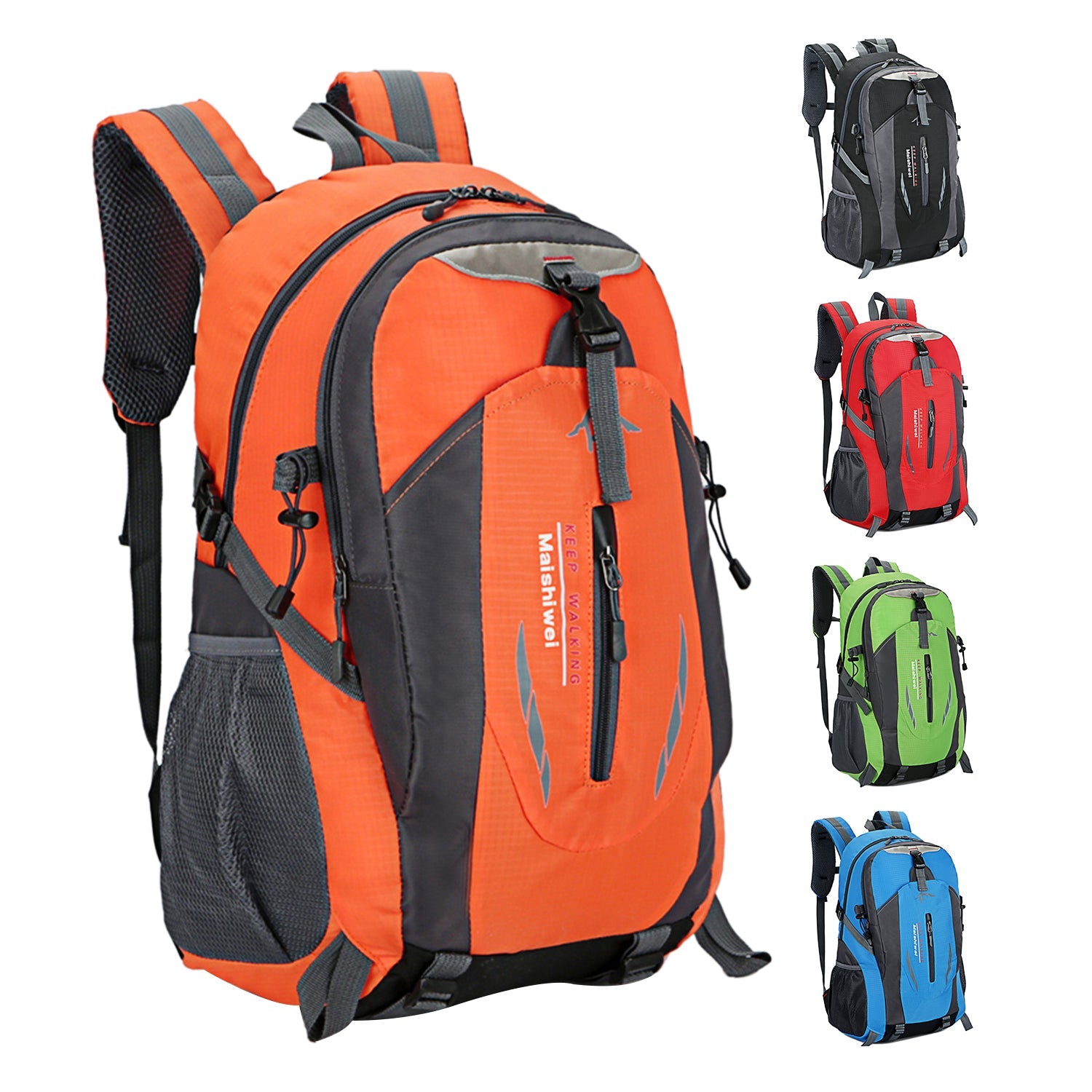 GemGear 36L waterproof hiking backpack orange with gray accents; 4 other color options shown on Tampa Home & Garden Store
