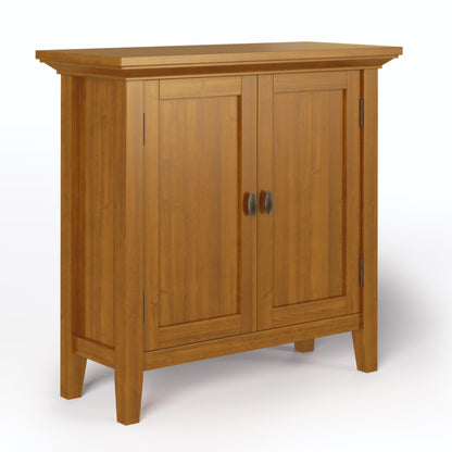 Redmond Handcrafted Low Storage Cabinet warm oak wood with paneled double doors on Tampa Home & Garden Store